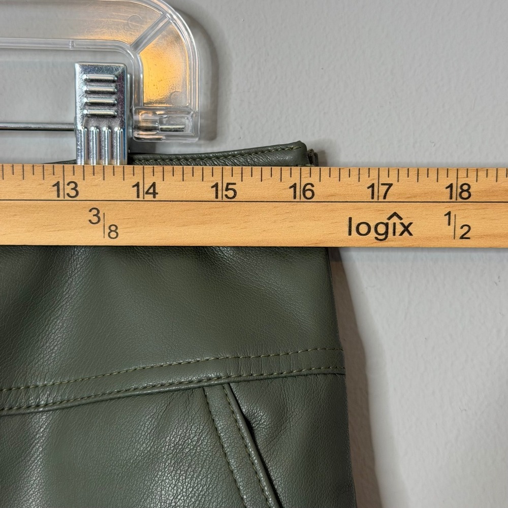 Cabi Faux Leather Skirt Womens 10 Green Kick It Midi A Line Slit Pockets 4765 - Picture 8 of 10